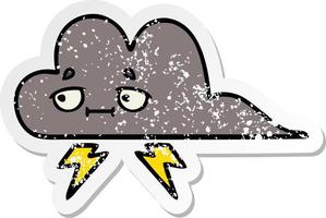 distressed sticker of a cute cartoon storm cloud vector