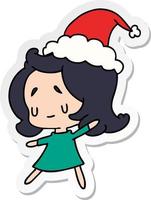 christmas sticker cartoon of kawaii girl vector