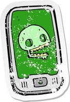 retro distressed sticker of a cartoon virus on mobile phone vector