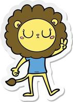 sticker of a cartoon lion giving peac sign vector