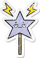 distressed sticker of a cute cartoon magic wand vector