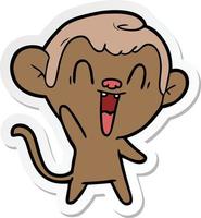 sticker of a cartoon laughing monkey vector