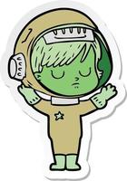 sticker of a cartoon astronaut woman vector