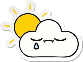 sticker of a cute cartoon sunshine and cloud vector