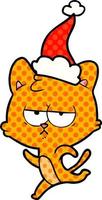 bored comic book style illustration of a cat wearing santa hat vector