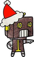 textured cartoon of a robot wearing santa hat vector