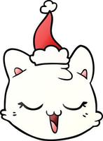 gradient cartoon of a cat face wearing santa hat vector