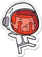 sticker of a cartoon crying astronaut vector