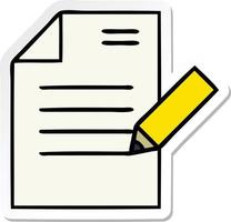 sticker of a cute cartoon of writing a document vector