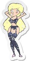 retro distressed sticker of a cartoon woman in lingerie vector