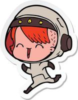 sticker of a happy cartoon space girl vector