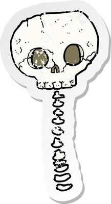 retro distressed sticker of a cartoon spooky skull and spine