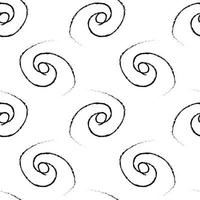 Doodle cosmic seamless pattern in childish style. Hand drawn abstract spiral universe. Black and white vector