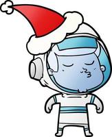 gradient cartoon of a confident astronaut wearing santa hat vector