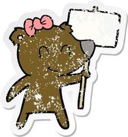 distressed sticker of a female bear cartoon vector