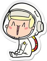 sticker of a happy cartoon astronaut sitting vector