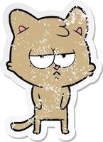 distressed sticker of a bored cartoon cat vector