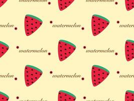 Watermelon cartoon character seamless pattern on yellow background vector