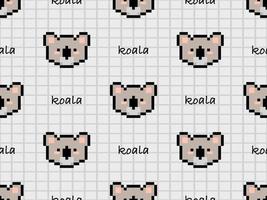 Koala cartoon character seamless pattern on gray background.  Pixel style vector