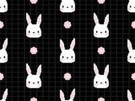 Rabbit cartoon character seamless pattern on black background.  Pixel style vector