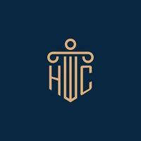 hc inicial para logotipo de bufete de abogados, logotipo de abogado con pilar vector