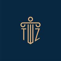 inicial de tz para el logotipo del bufete de abogados, logotipo de abogado con pilar vector
