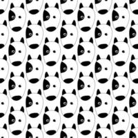 Seamless black and white vector pattern with cute hand drawn dog pitbull in doodle style. Isolated on white background.