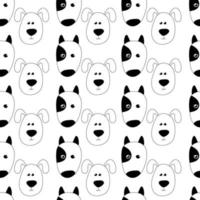 Seamless black and white vector pattern with cute hand drawn dogs in doodle style. Isolated on white background.