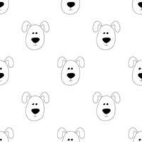 Seamless vector pattern with cute hand drawn dog in doodle style. Isolated on white background.