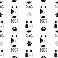 Seamless pattern with cute dog with line art pawand text. Background for fabric, textile, postcards. vector