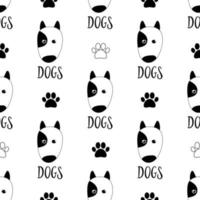 Seamless pattern with cute dog with line art pawand text. Background for fabric, textile, postcards. vector