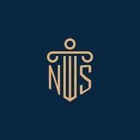 NS initial for law firm logo, lawyer logo with pillar vector