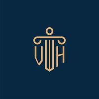 VH initial for law firm logo, lawyer logo with pillar vector