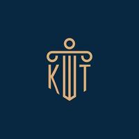 kt inicial para logotipo de bufete de abogados, logotipo de abogado con pilar vector