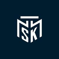 SK monogram initial logo with abstract geometric style design vector