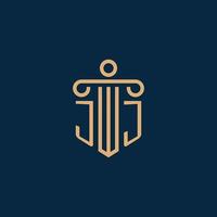 jj inicial para el logotipo del bufete de abogados, logotipo de abogado con pilar vector