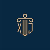 xj inicial para el logotipo del bufete de abogados, logotipo de abogado con pilar vector