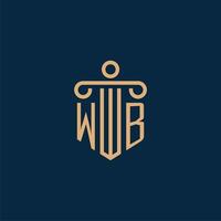 inicial de wb para el logotipo del bufete de abogados, logotipo de abogado con pilar vector