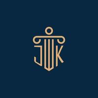 jk inicial para el logotipo del bufete de abogados, logotipo de abogado con pilar vector