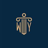 wy inicial para el logotipo del bufete de abogados, logotipo de abogado con pilar vector