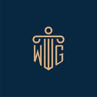 inicial wg para el logotipo del bufete de abogados, logotipo de abogado con pilar vector