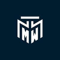 MW monogram initial logo with abstract geometric style design vector