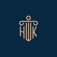 hk inicial para el logotipo del bufete de abogados, logotipo de abogado con pilar vector