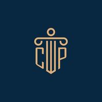 cp inicial para el logotipo del bufete de abogados, logotipo de abogado con pilar vector