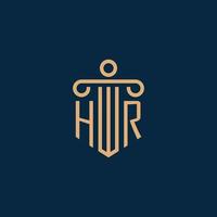 hr inicial para el logotipo del bufete de abogados, logotipo de abogado con pilar vector