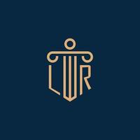 lr inicial para logotipo de bufete de abogados, logotipo de abogado con pilar vector