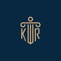 kr inicial para logotipo de bufete de abogados, logotipo de abogado con pilar vector