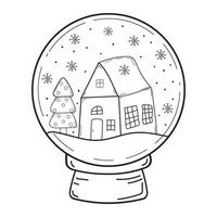 vector illustration of a house in a Christmas snow globe. Doodle illustration of a cute snow globe