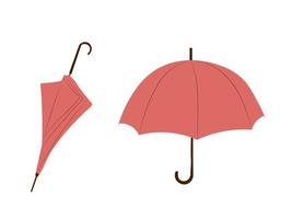 set vector illustration of open and folded umbrellas in flat style. Umbrella in autumn boho colors