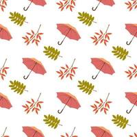 autumn seamless pattern with umbrellas and autumn leaves. Cute flat illustration of autumn pattern vector